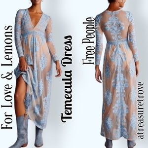 NWT Free People For Love And Lemons Temecula Blue and Tan Maxi Dress